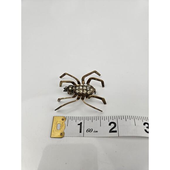 Vintage Spider Brooch‎ Pin Bronze Clear Rhinestones - Picture 5 of 5